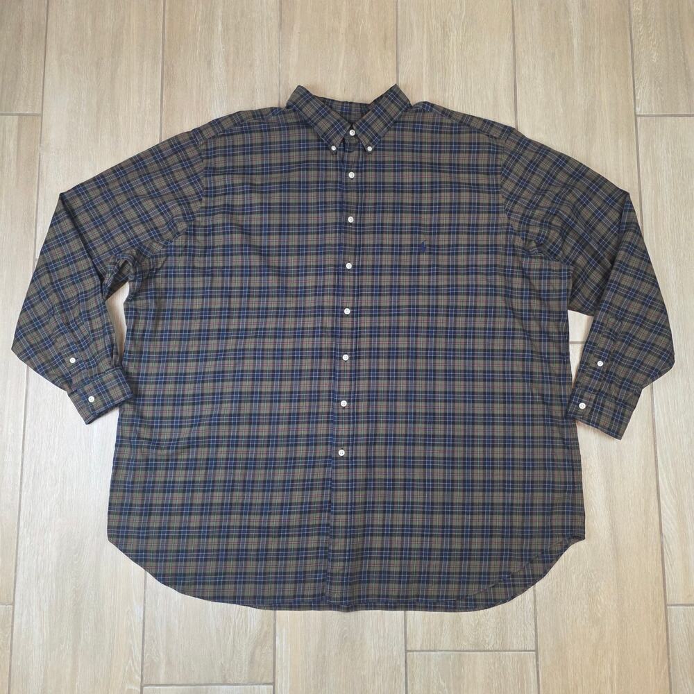 Vintage 90s Ralph Lauren Shirt Mens 4XLT Plaid Classic Fit Hong Kong Big Tall